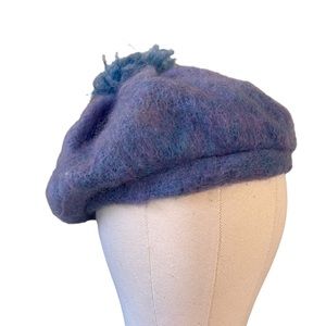 Vintage Handwoven New Wool Women’s Cap from Ireland, Purples and Blues